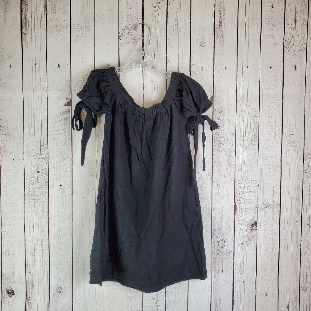 Lulus Black Lined Tunic Blouse Tie Sleeve Dress